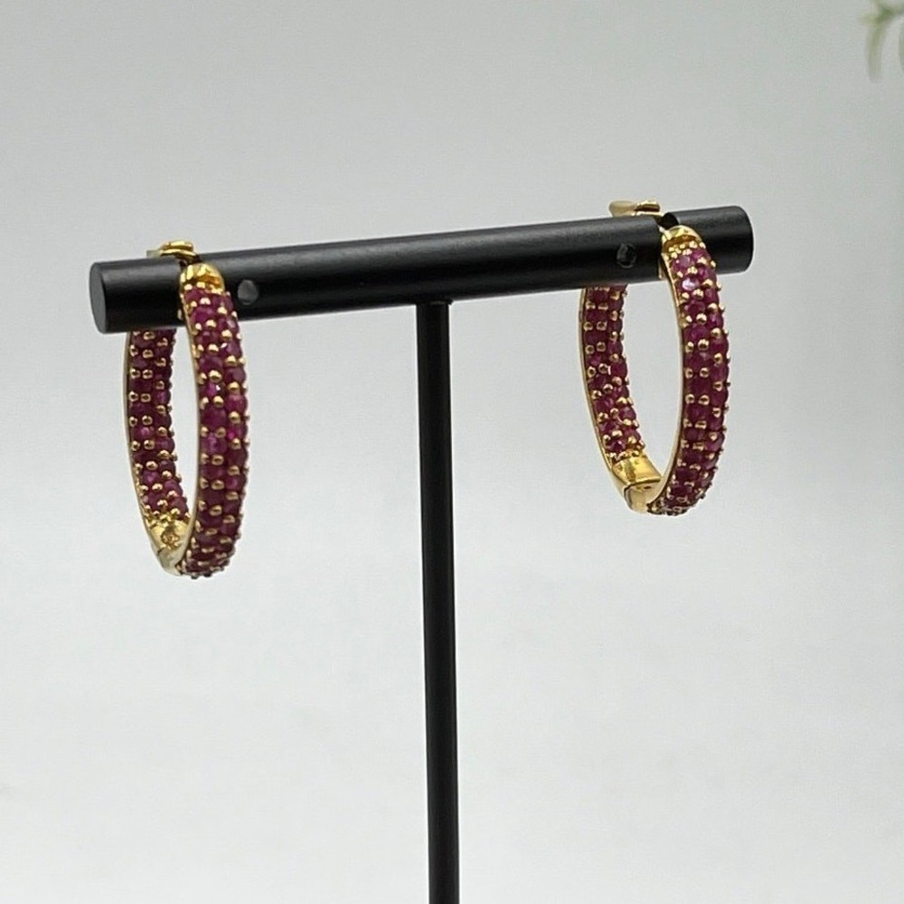 Chuck‎ Clemency STS Sterling Gold Vermeil Lab Ruby Inside-Outside Hoop Earrings